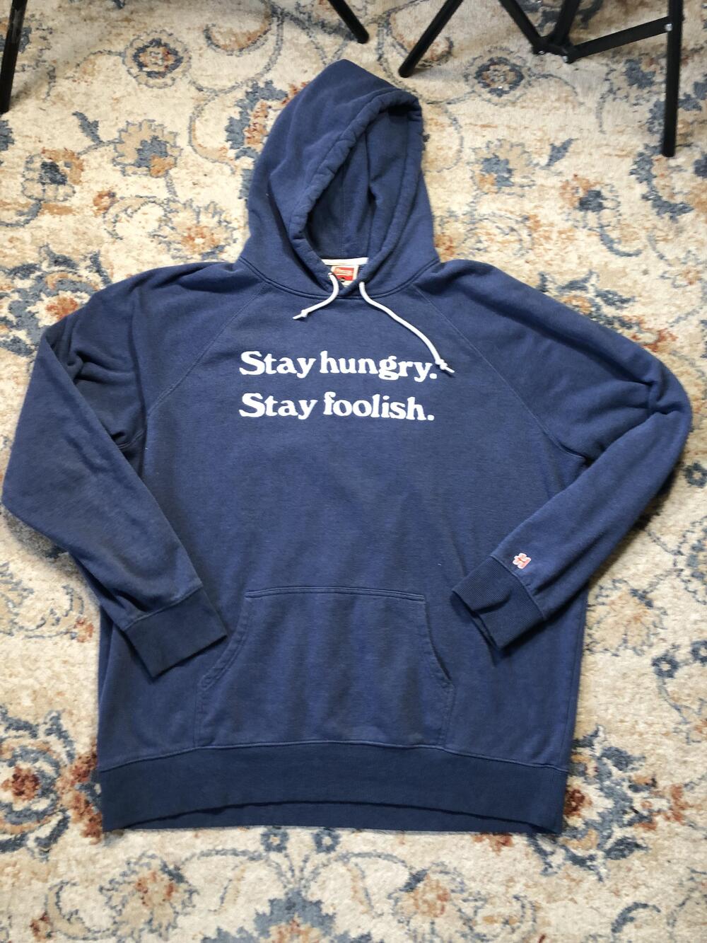 Homage Hoodie Sweatshirt Mens 3XL Blue Stay Hungry Stay Foolish Pullover Raglan
